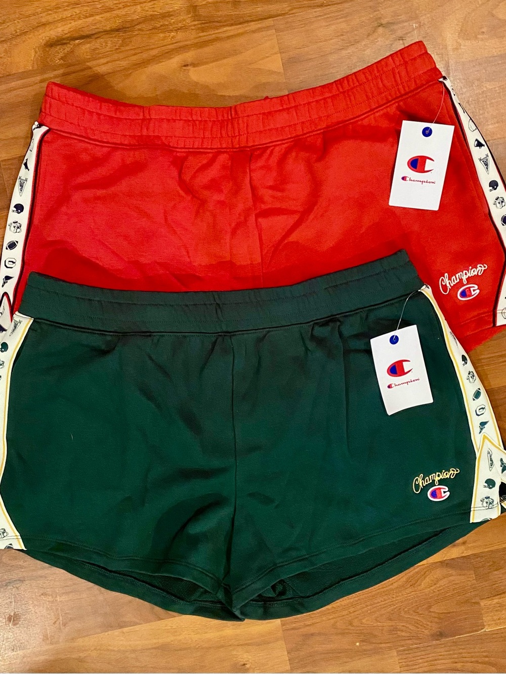 2 pair Champion Dark Green, Red Athletic Shorts XXL.